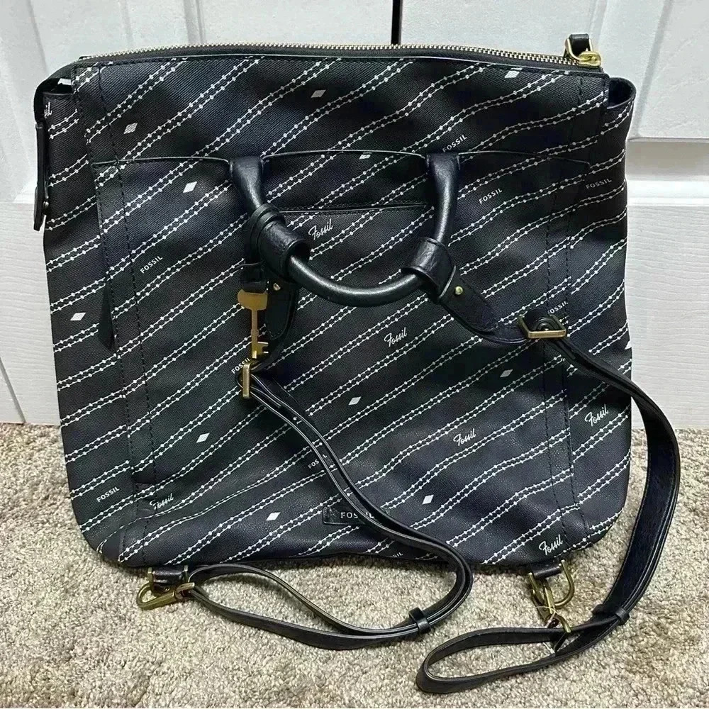 Fossil Parker Convertible‎ Backpack. Black. Faux leather.